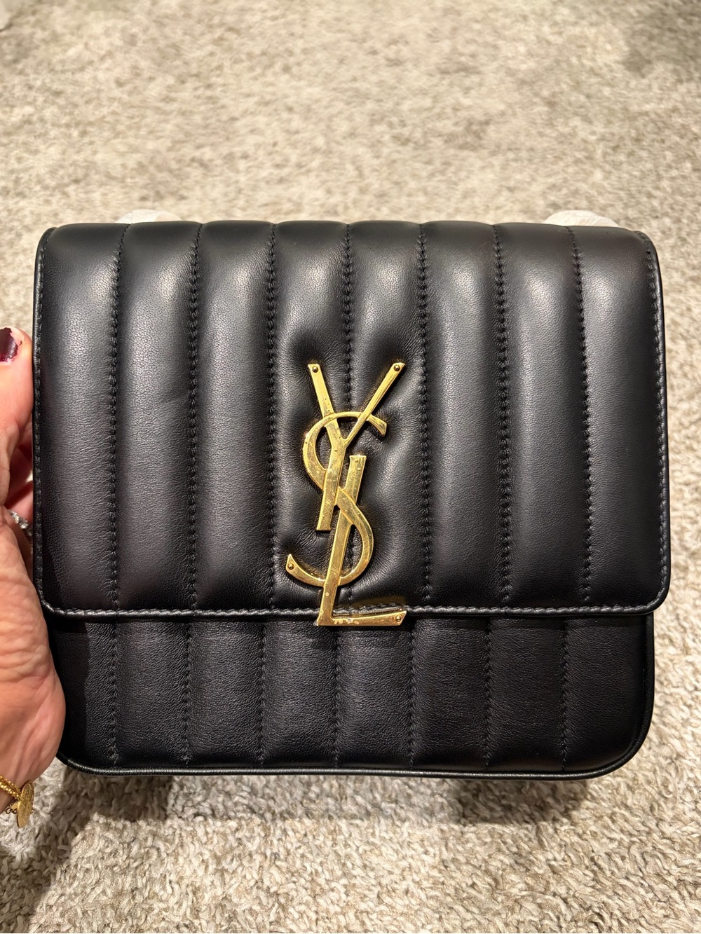 Saint Laurent Black Quilted Leather Bag with Gold YSL Embossed Logo - Picture 5 of 11